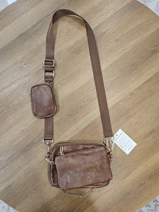 Handbags - Women's Brown Leather Crossbody Bag - Adjustable Strap